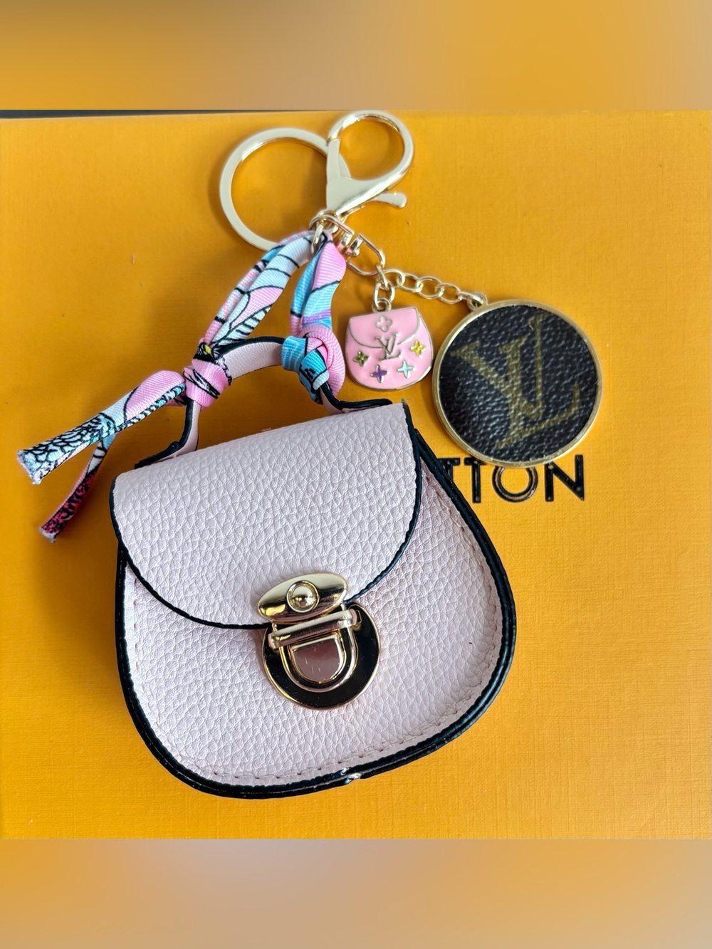 Louis Vuitton Monogram Bag Charm, Pink Saddle Bag, LV pink charm, 6 inches
